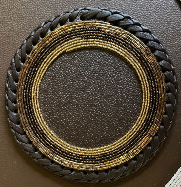 Half beaded placemat, beaded placemat, Kenyan placemat, African placemat.