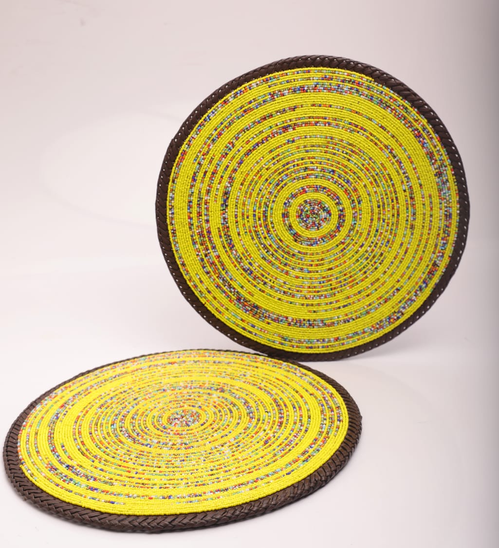 Yellow Confetti fully-beaded placemat