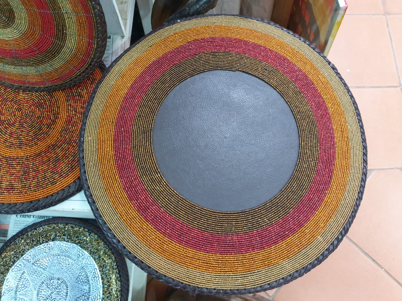 Sunset Handmade Beaded Leather Wall or Placemat (18 inch)