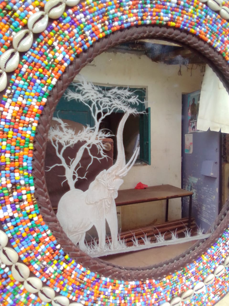 Mixed Bead &amp; Shell Engraved Mirror