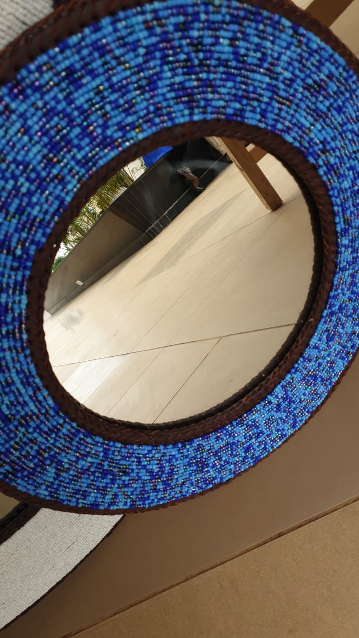 Brilliant Blue Beaded Handmade Mirror