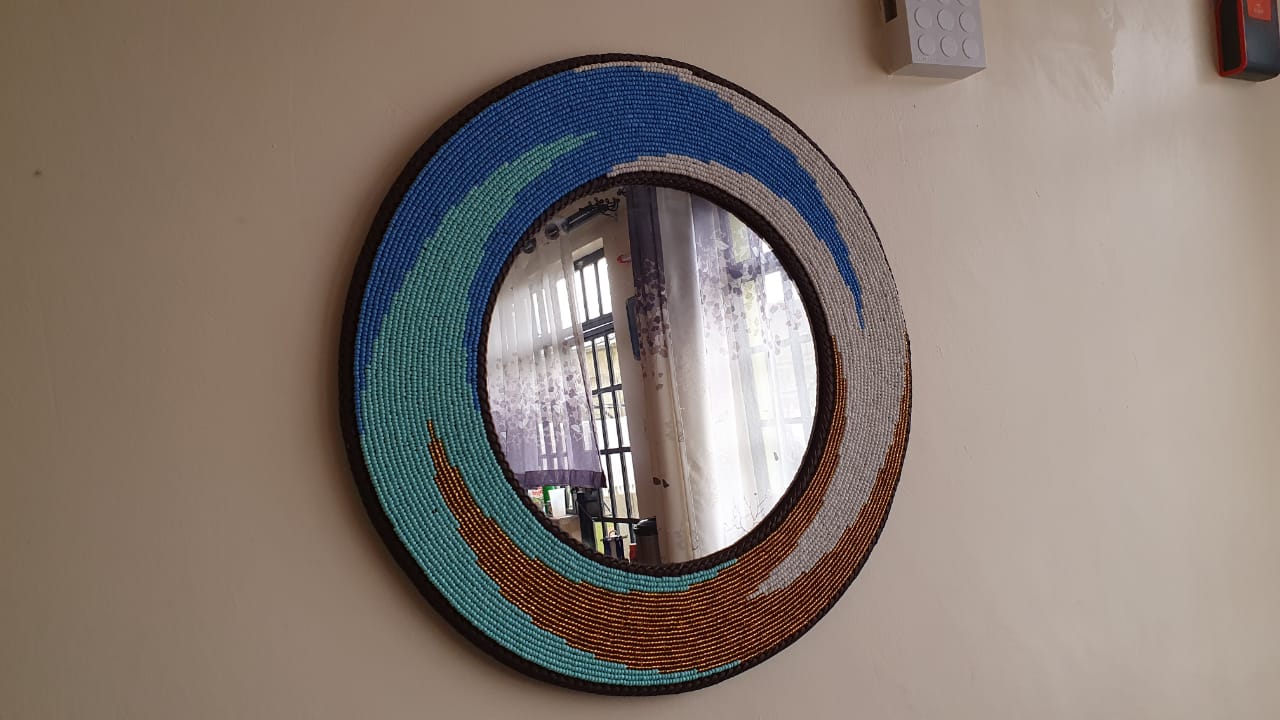 Ocean Wave Form Beaded Handmade Mirrror