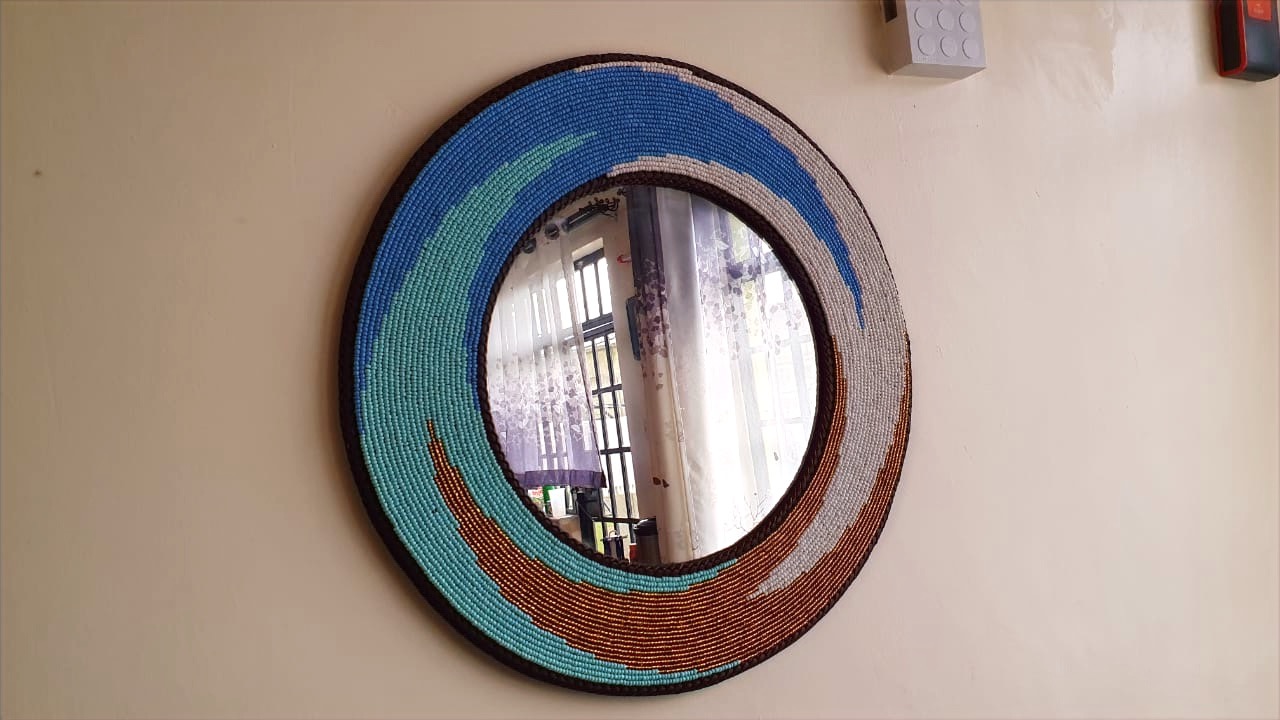 Ocean Wave Form Beaded Handmade Mirrror