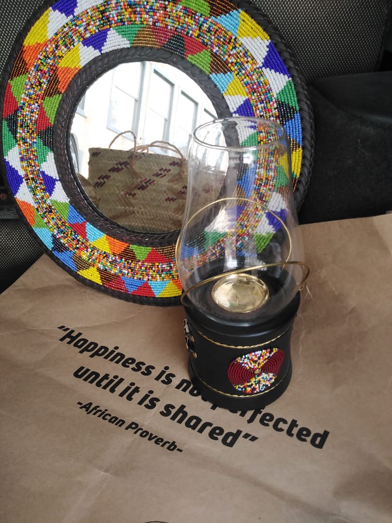 Rosewood &amp; Confetti Beaded Lantern-style Candle Holder