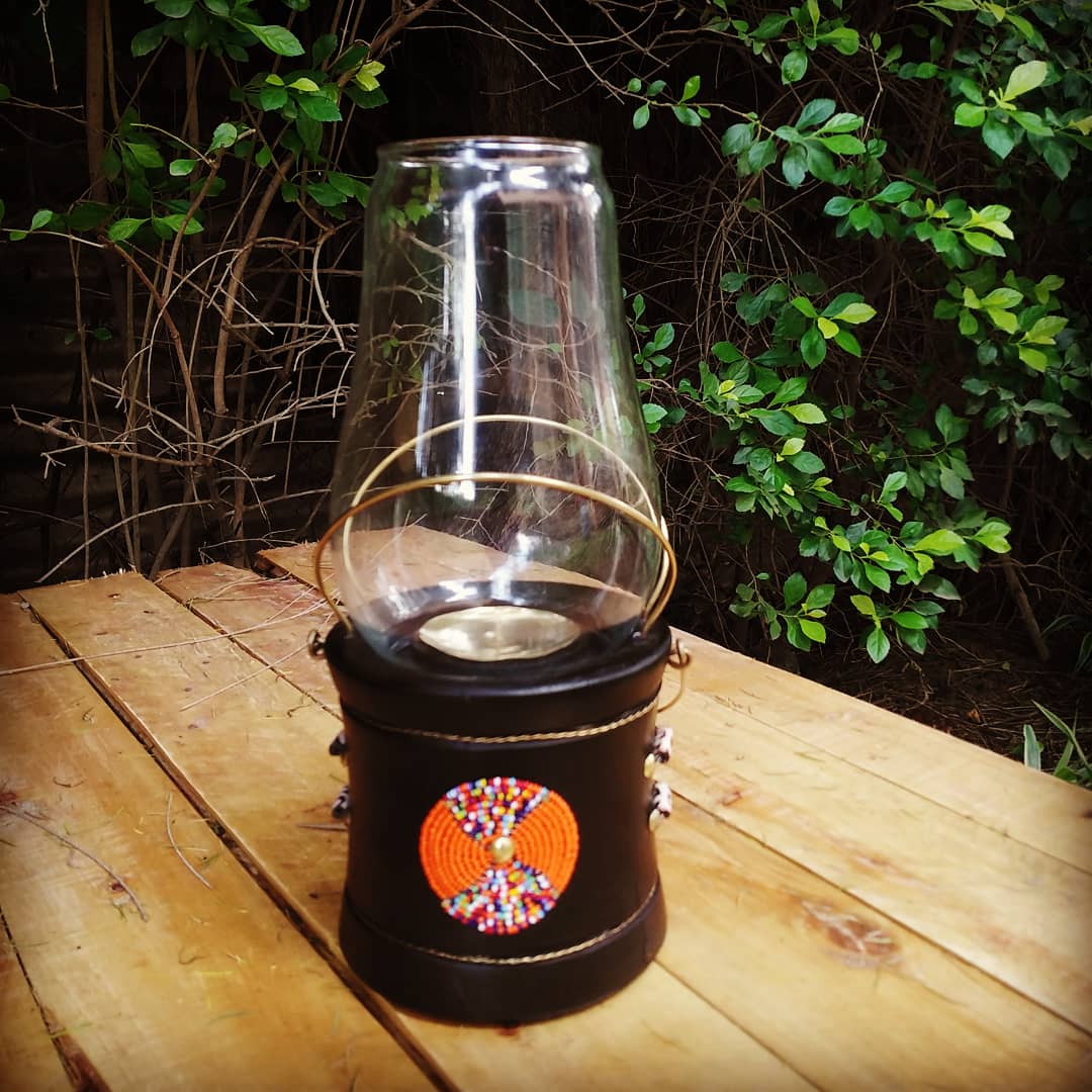 Orange &amp; Confetti Beaded Lantern-style Candle Holder