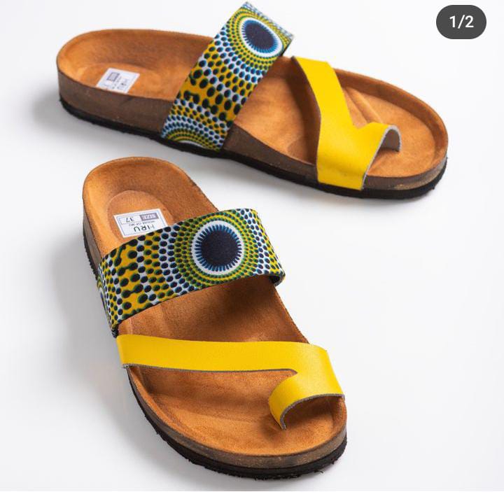 Yellow Ankara slippers, Ankara slippers, Kenyan ankara shoes