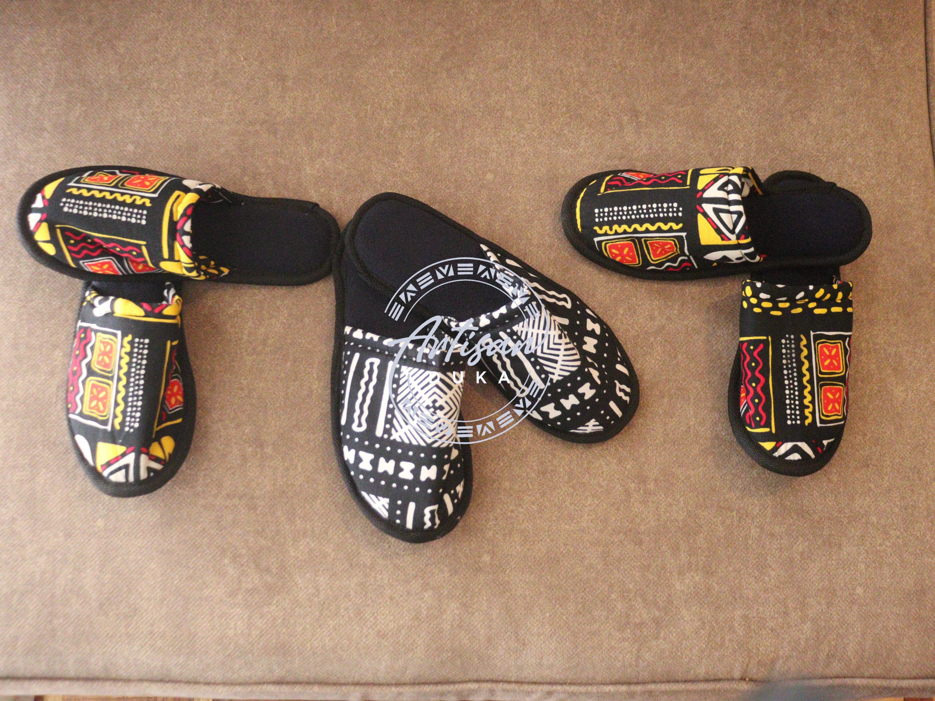 Ankara slippers, multicolored Ankara slippers, Kenyan Ankara slippers