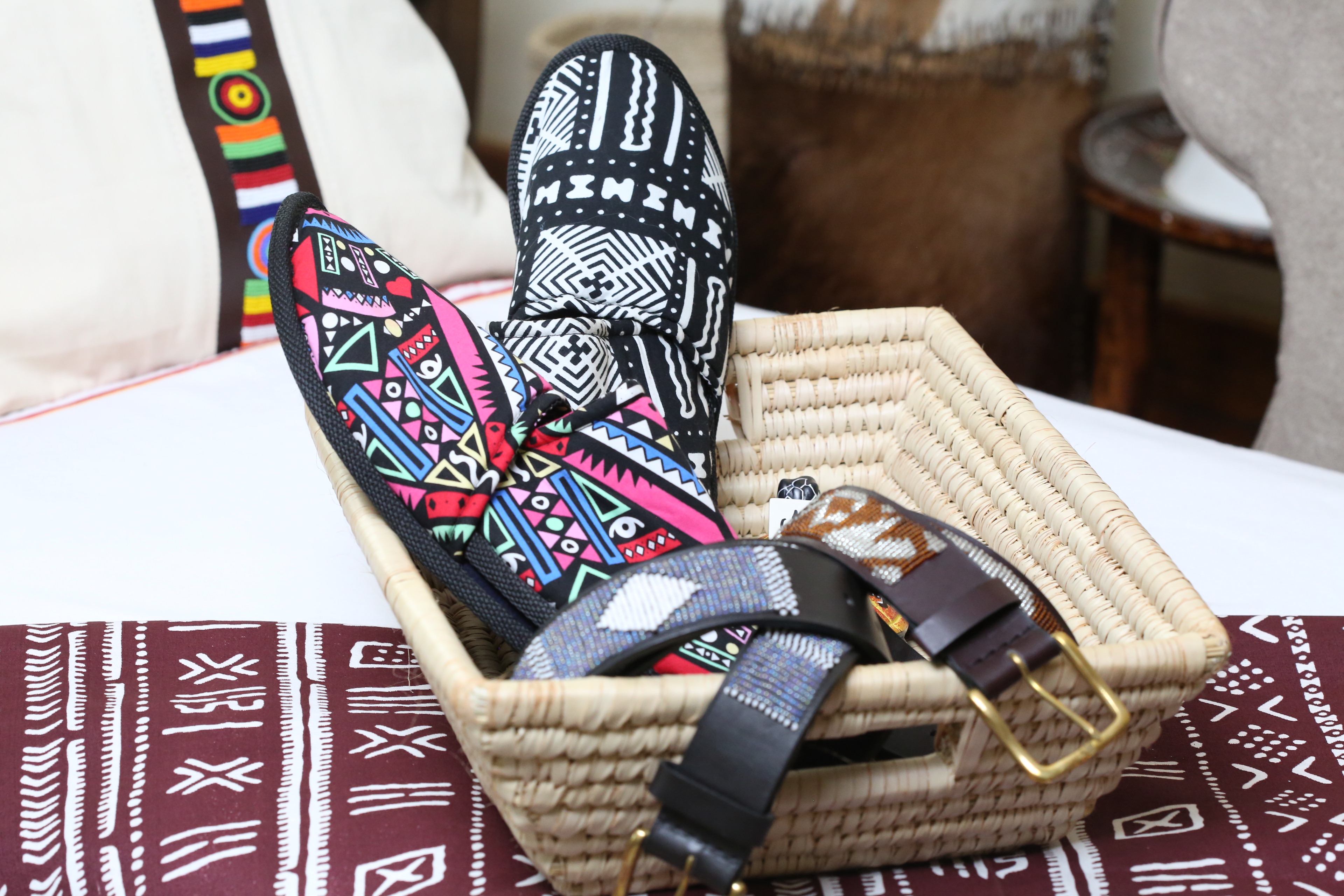 Ankara slippers, multicolored Ankara slippers, Kenyan Ankara slippers