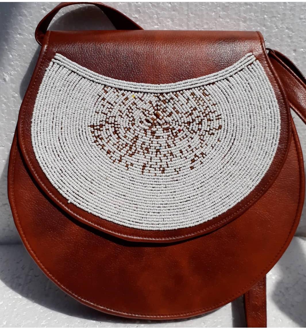 Beaded Faux leather sling bag