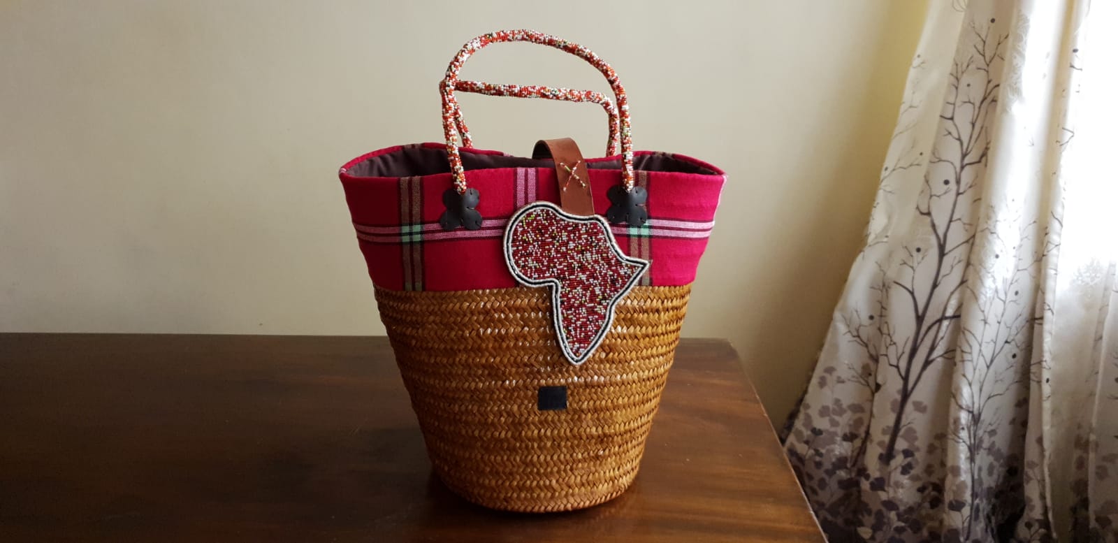 Red Africa Beaded Kikoy Baskets