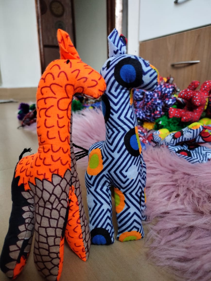 Kitenge giraffe toy, kitenge toy, toy.