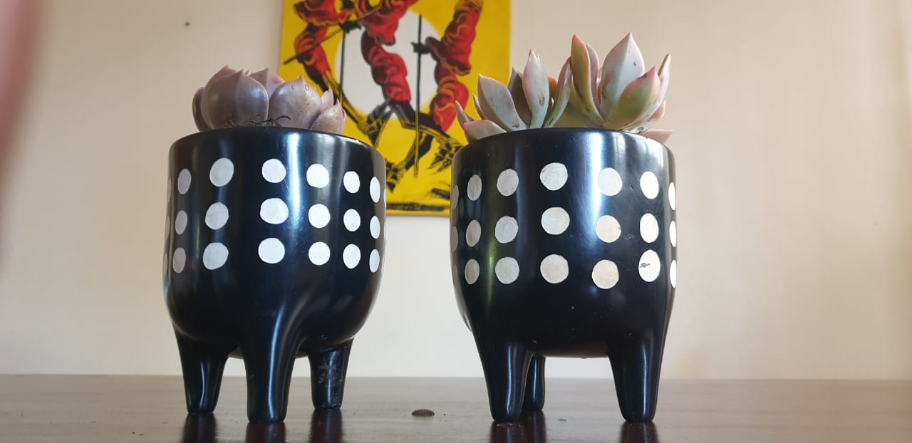 Planters, Kenyan planters, black and white planter, stone planter