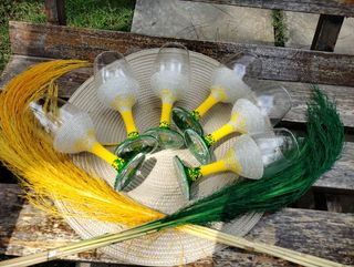 Green &amp; Yellow Beaded Wine Glass