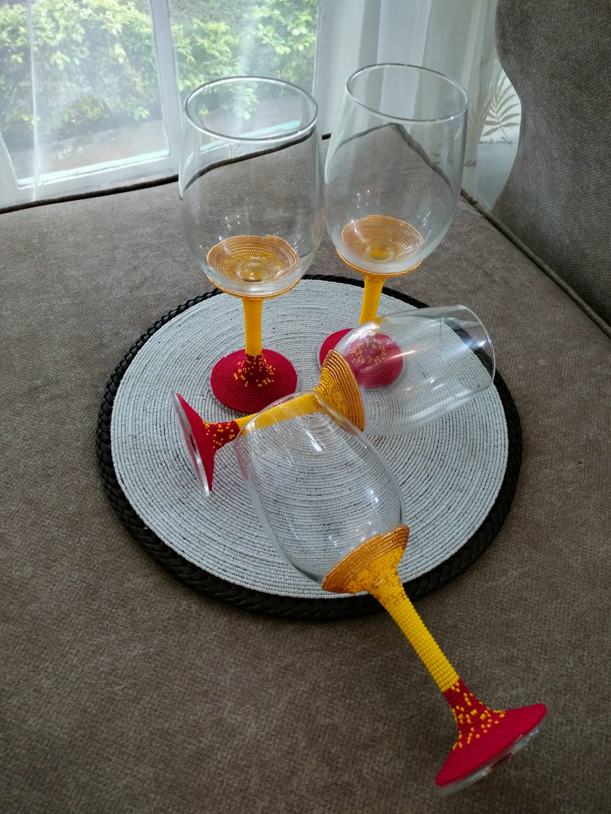 Golden Sunset Beaded Wine Glasses and Decanter Set