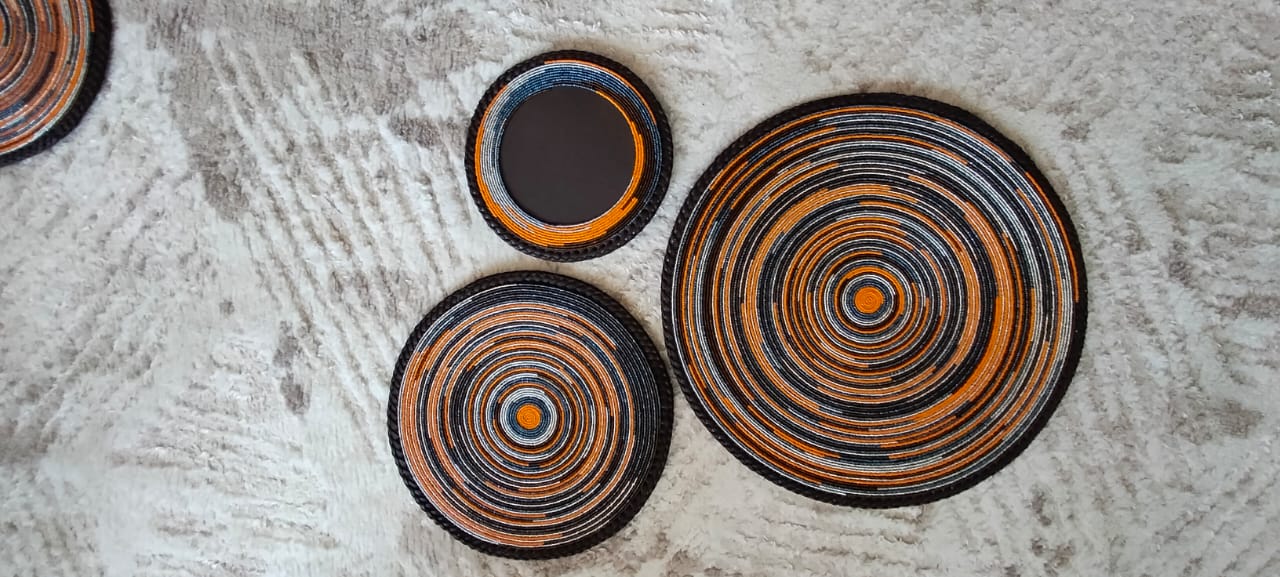 Tangerine Maasai Beaded Placemats, Orange Maasai beaded placemat, Mat