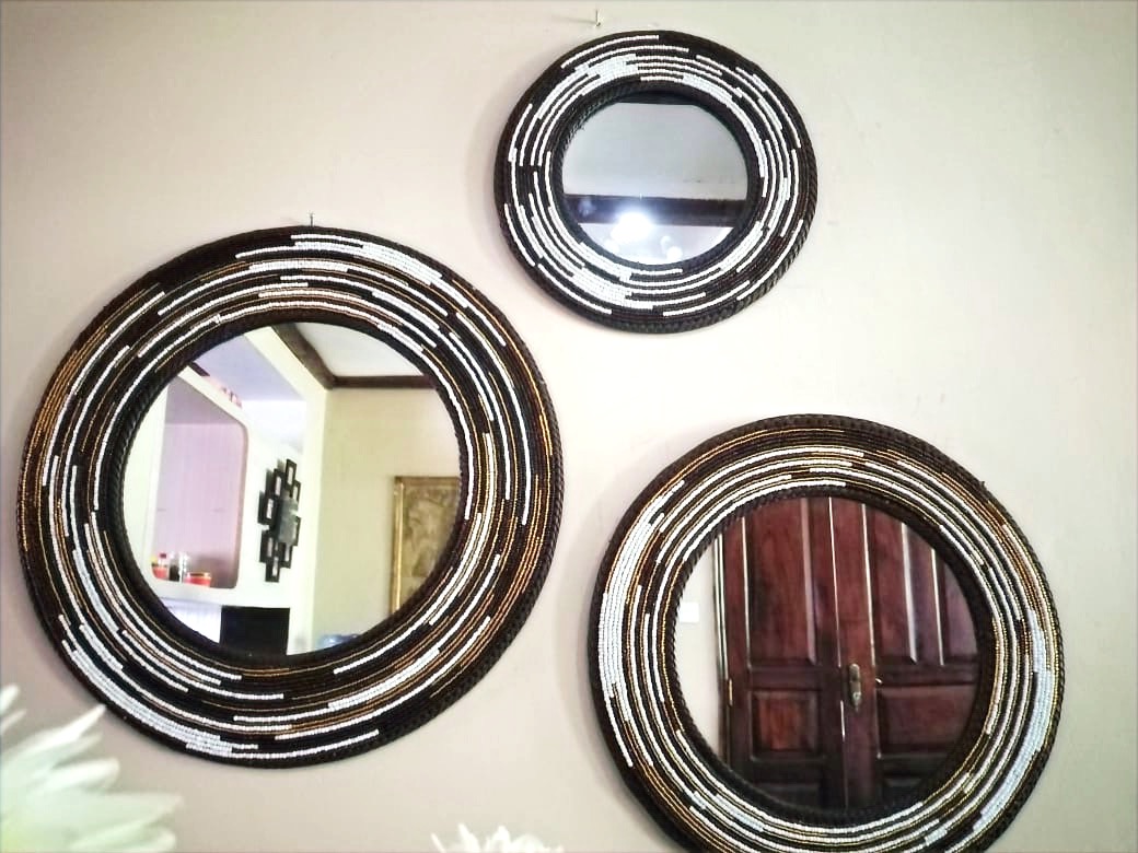 Earth Tone Maasai Beaded Mirrors (Set of 3)