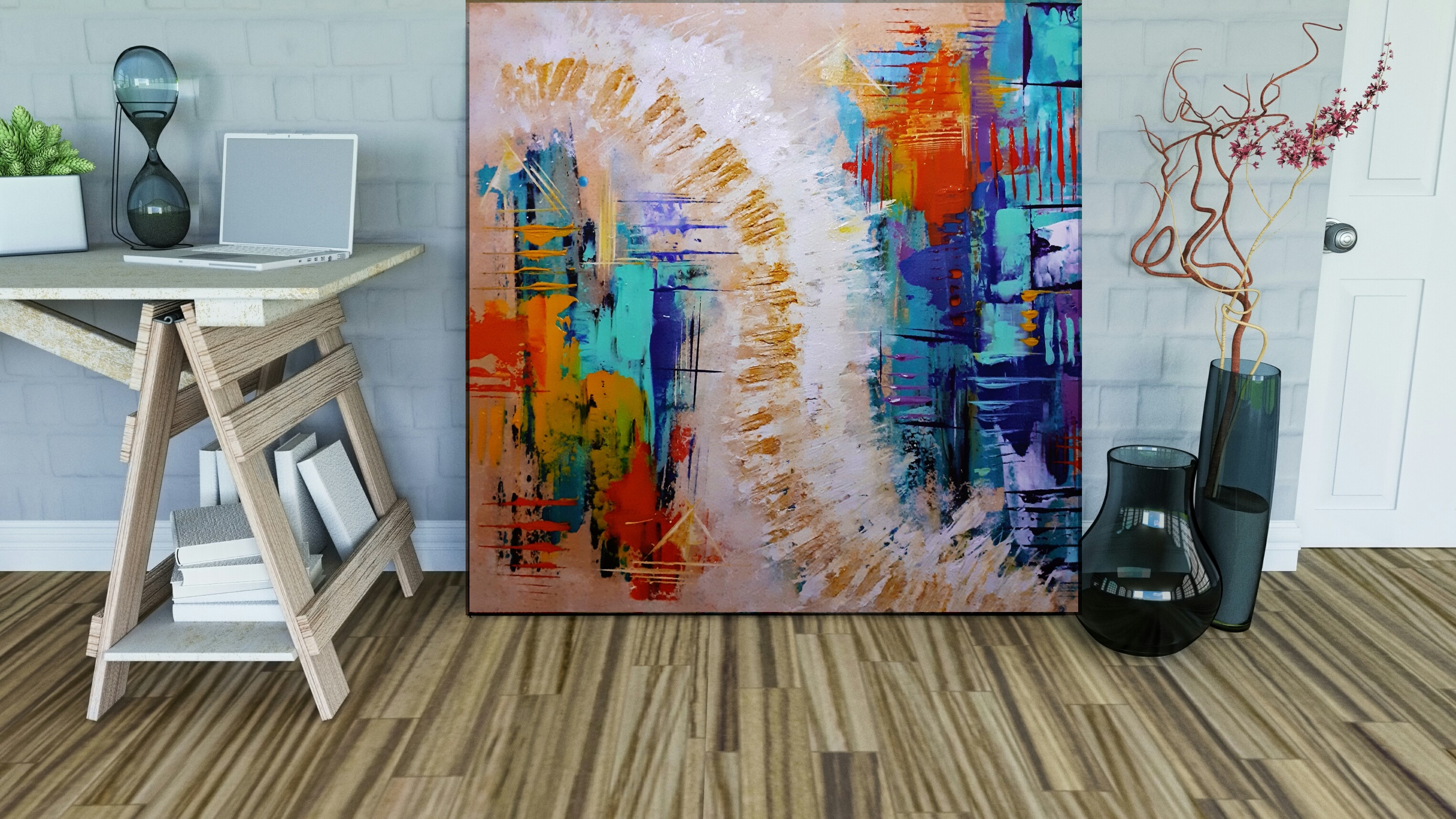 "Ladder" - Large original colorful abstract painting (textured), Large Wall Art, Wall decor