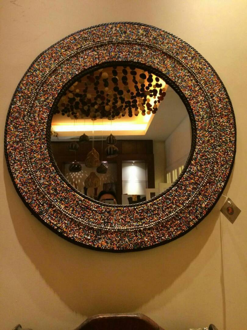 Multi-colored Split Maasai Hand-Beaded Mirror
