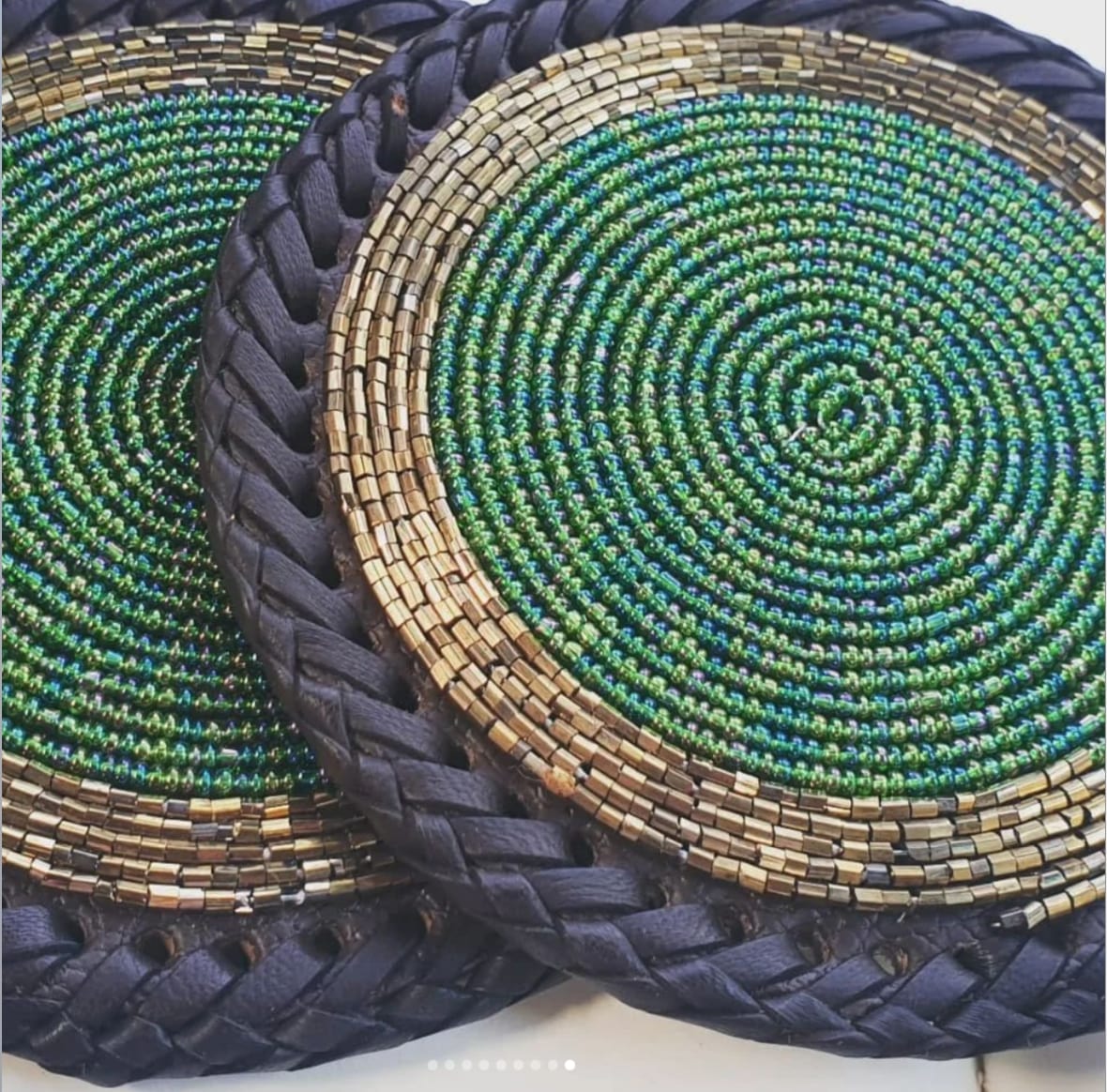 Green &amp; Gold Beaded Coasters