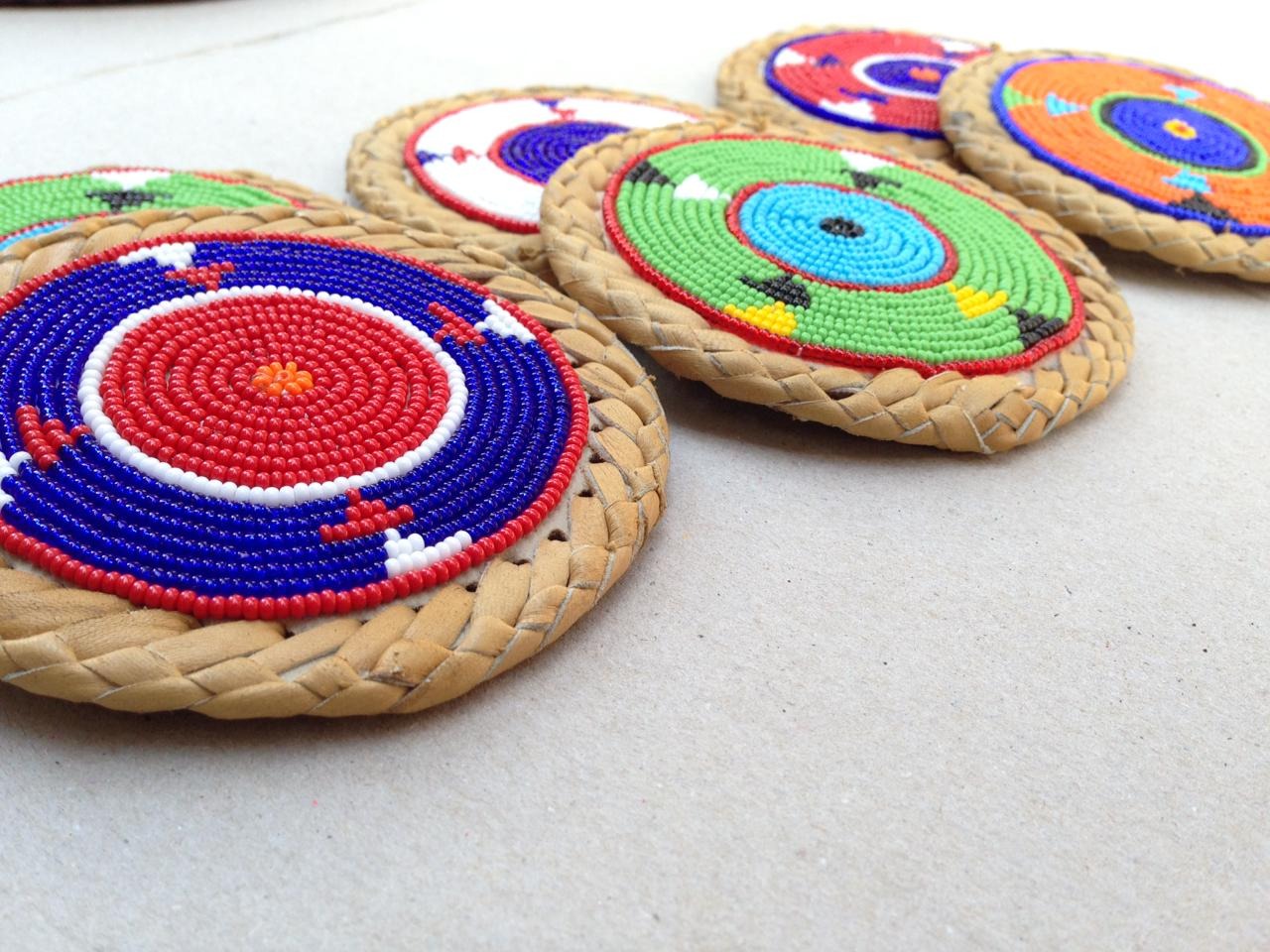 African Beaded Patterned Coasters, Maasai Beaded Coasters, Coasters