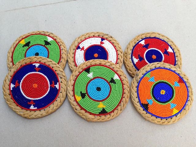African Beaded Patterned Coasters, Maasai Beaded Coasters, Coasters