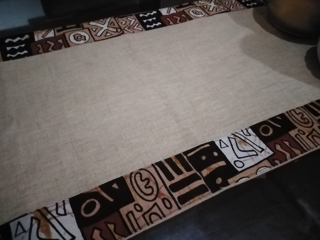 Linen Table Runner with Ankara trim