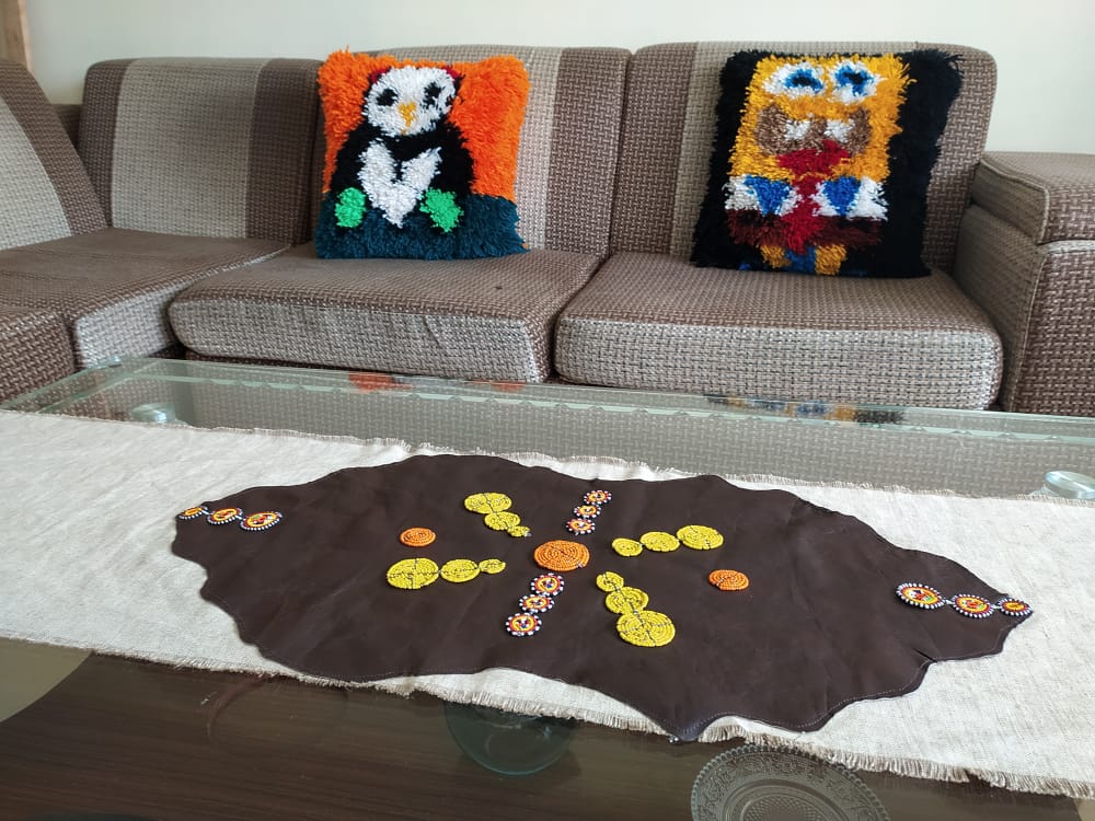 Linen &amp; Beaded Leather Table Runner