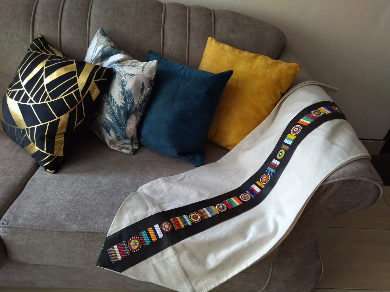 Afrique Essence Beaded Faux Leather Table Runner"