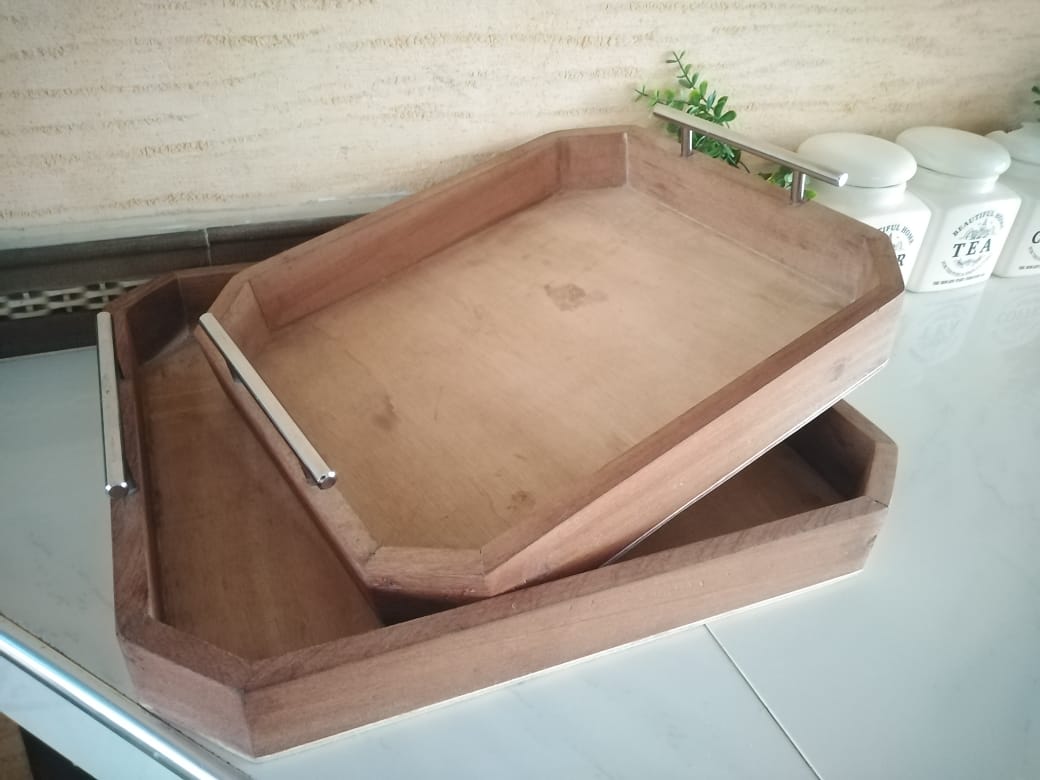 Pair of Mahogany Trays with Metallic Handles