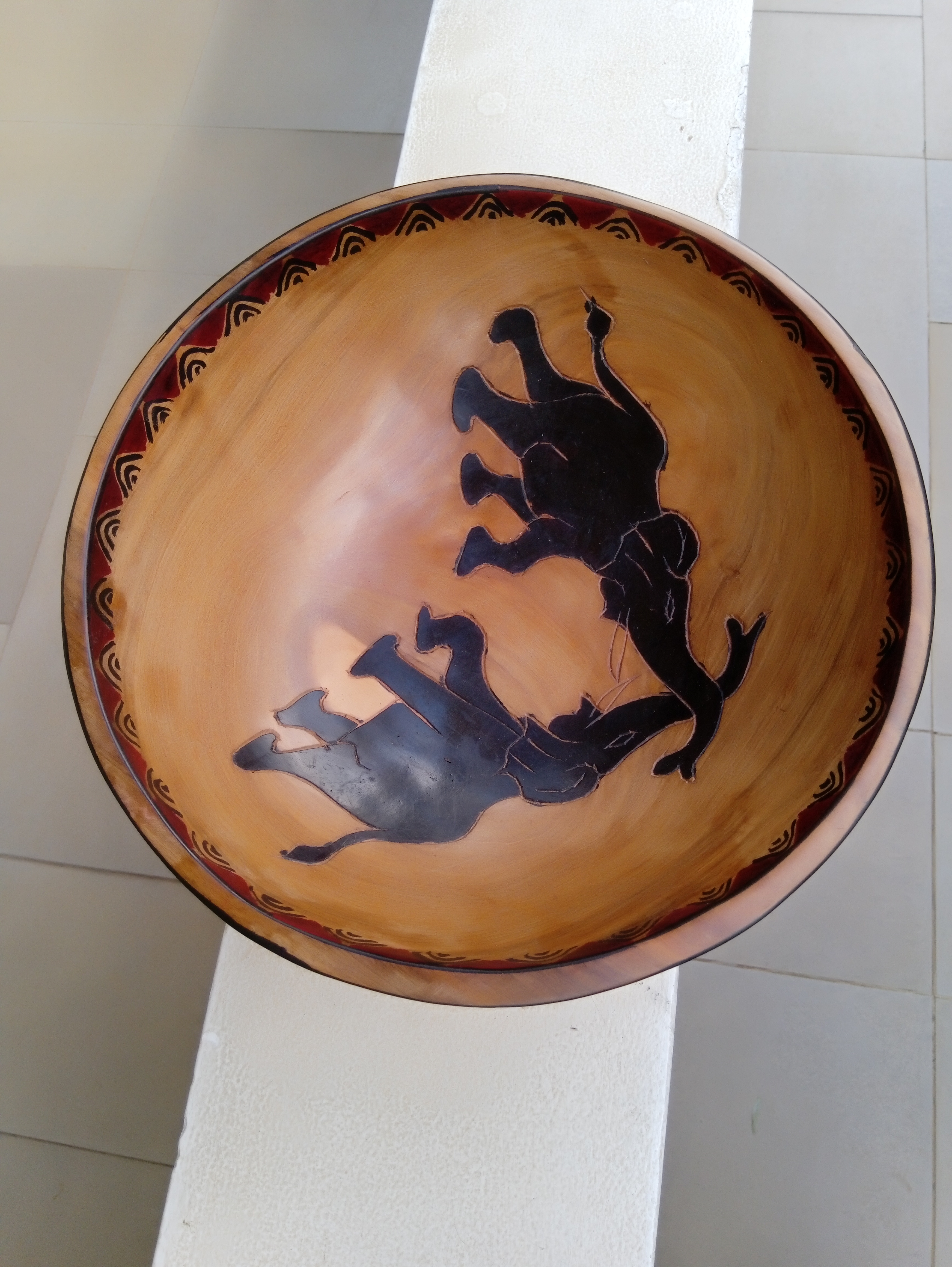 Round Bowl with Elephant Print, Wooden Servers, Wooden Bowl, Bowl