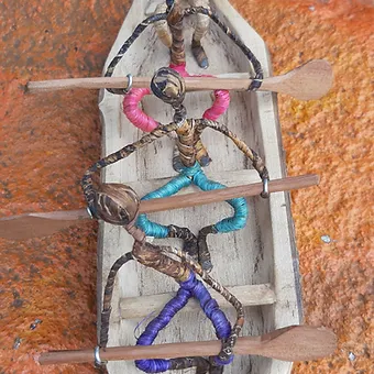 Rowing Boat &amp; Crew toy, Wooden toy boat, Banana fiber boat