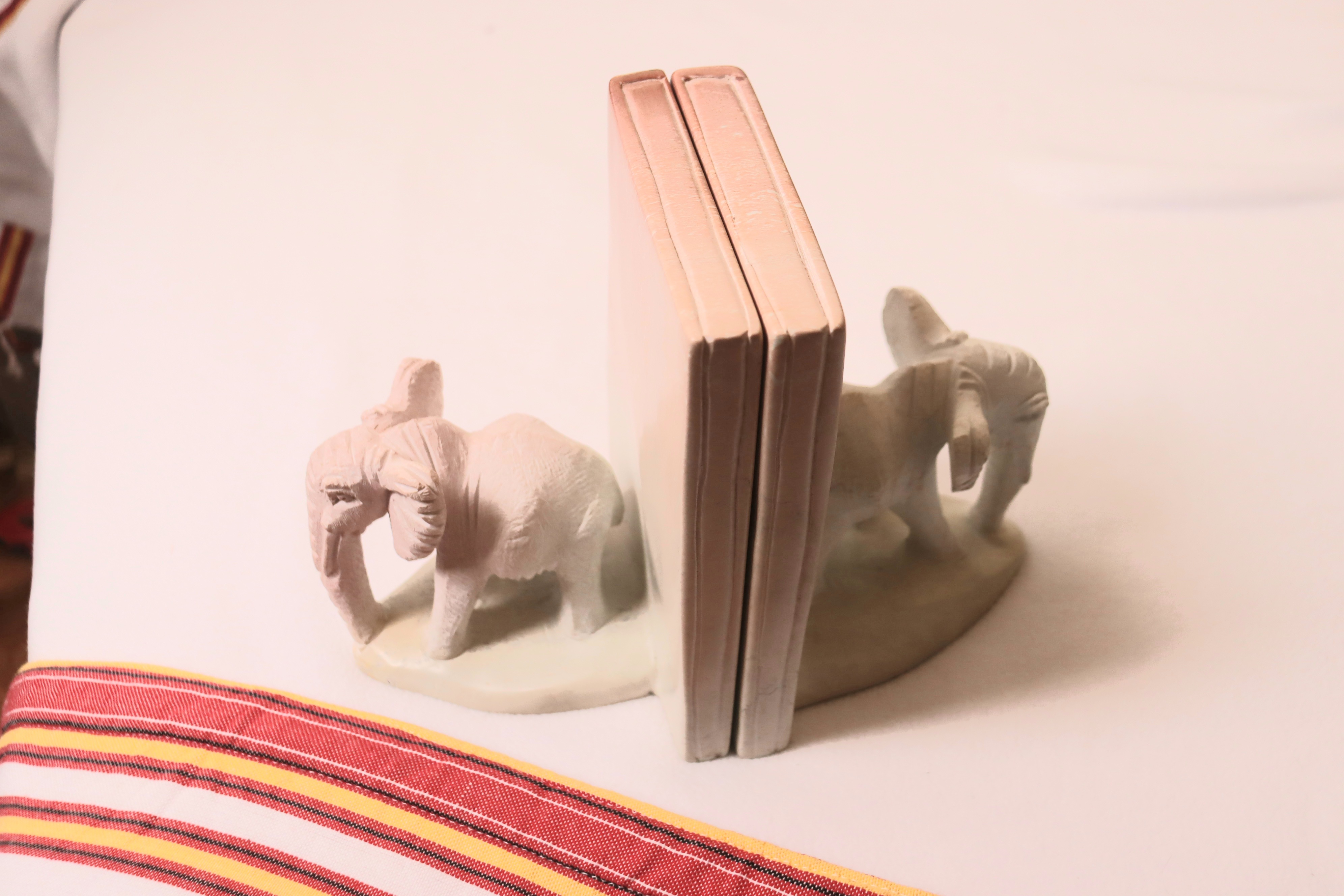 Elephant carved book holder gift package, Ankara notebook, Maasai beaded coasters