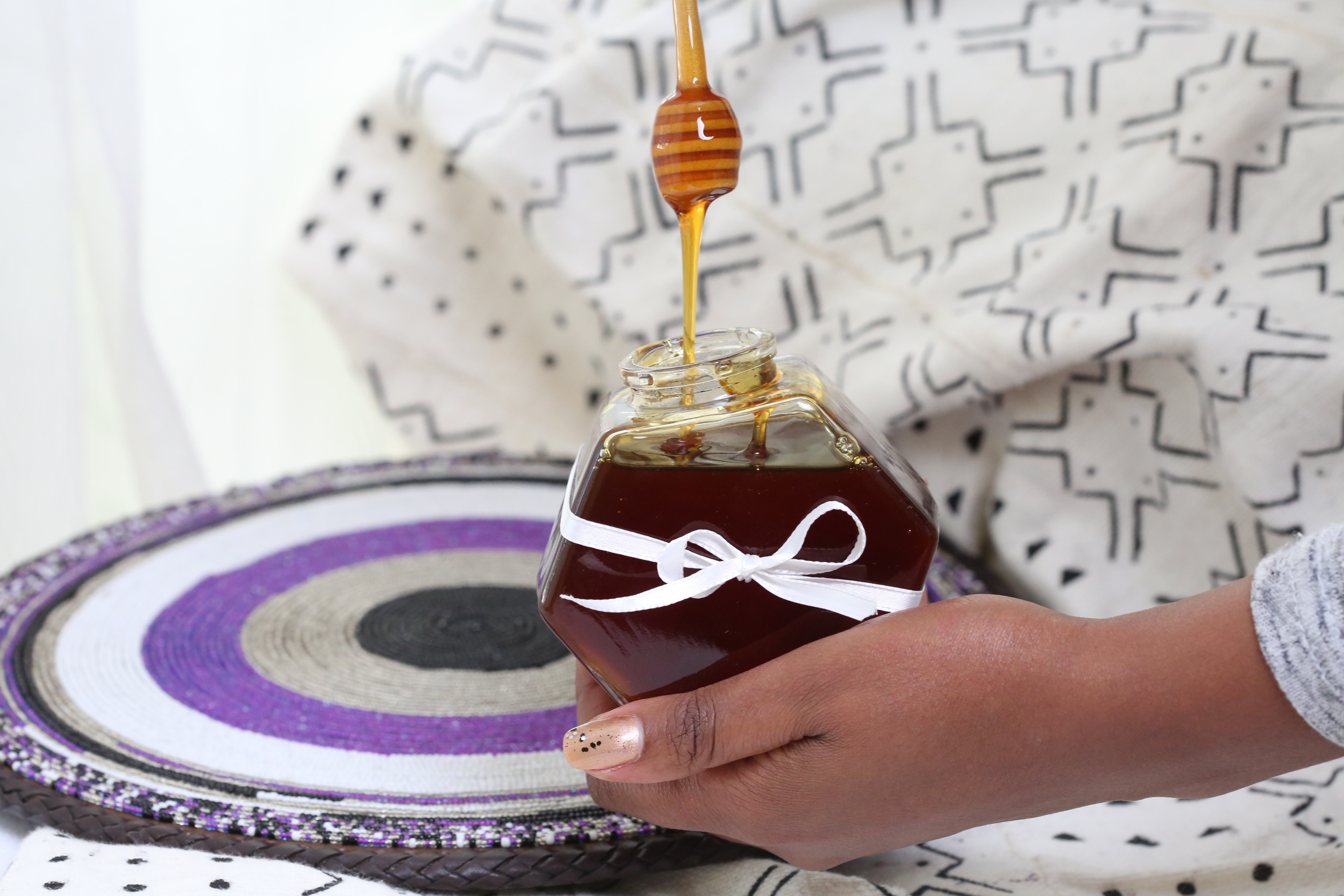 Maasai Beaded placemat with honey jar gift package