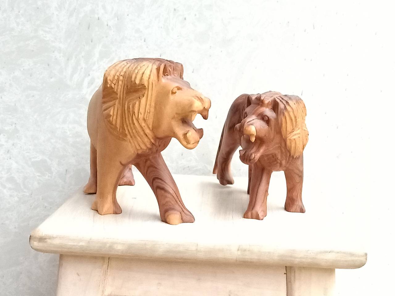 Wooden Lions Sculptures