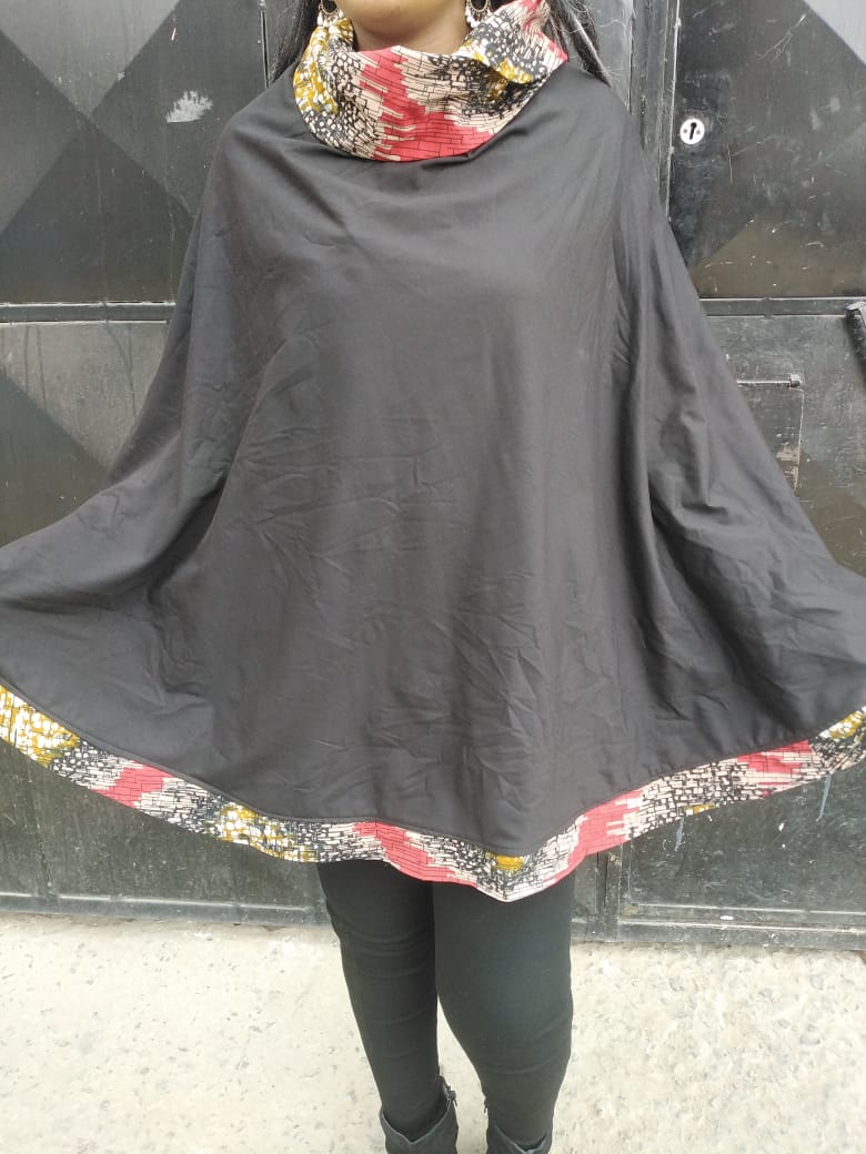Black and Red African Ankara Poncho