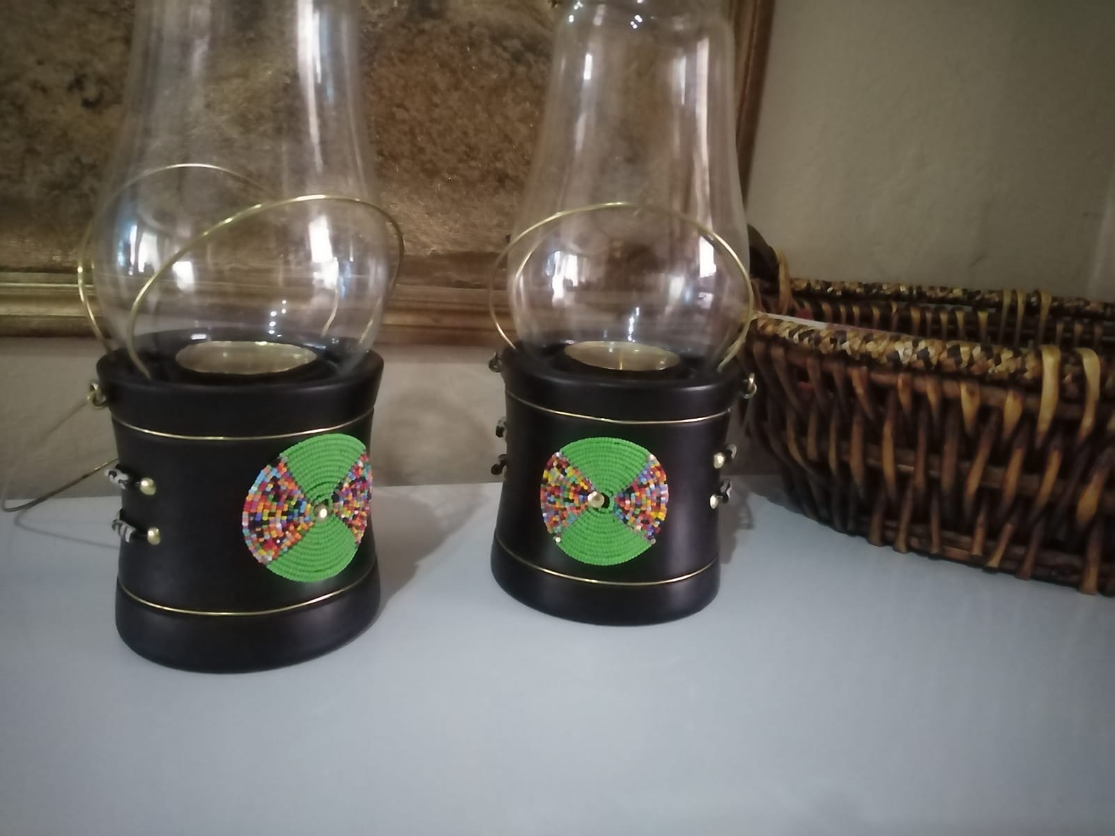 Emerald Green Lantern-style Candle Holder