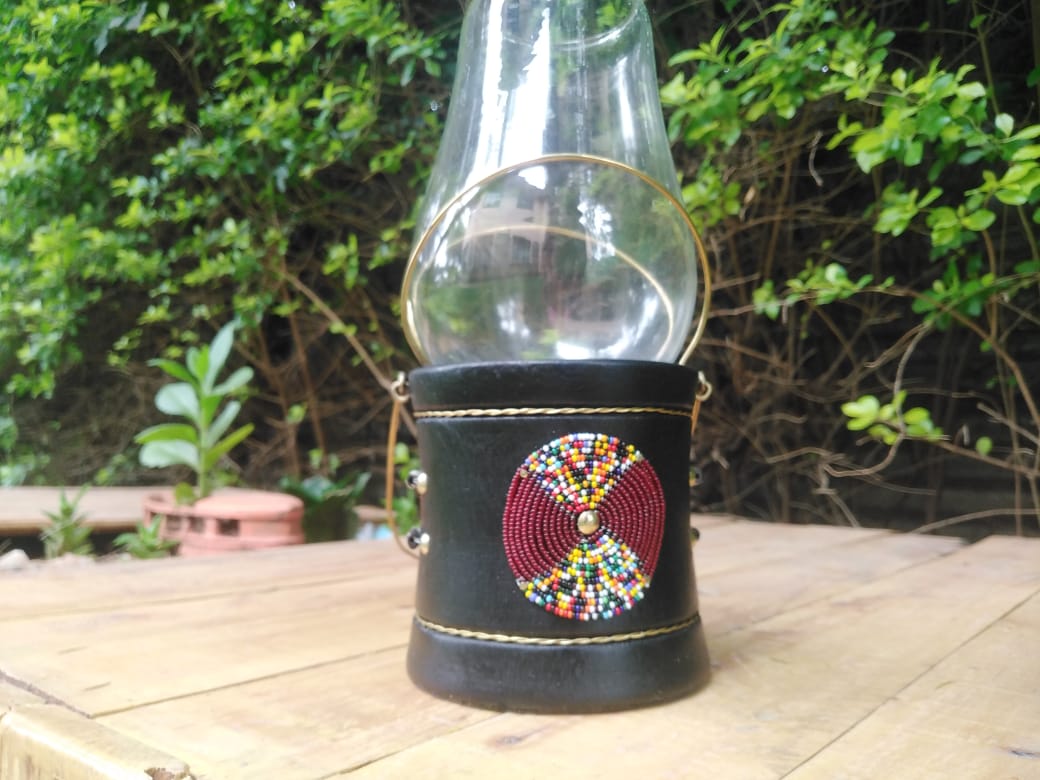 Rosewood &amp; Confetti Beaded Lantern-style Candle Holder