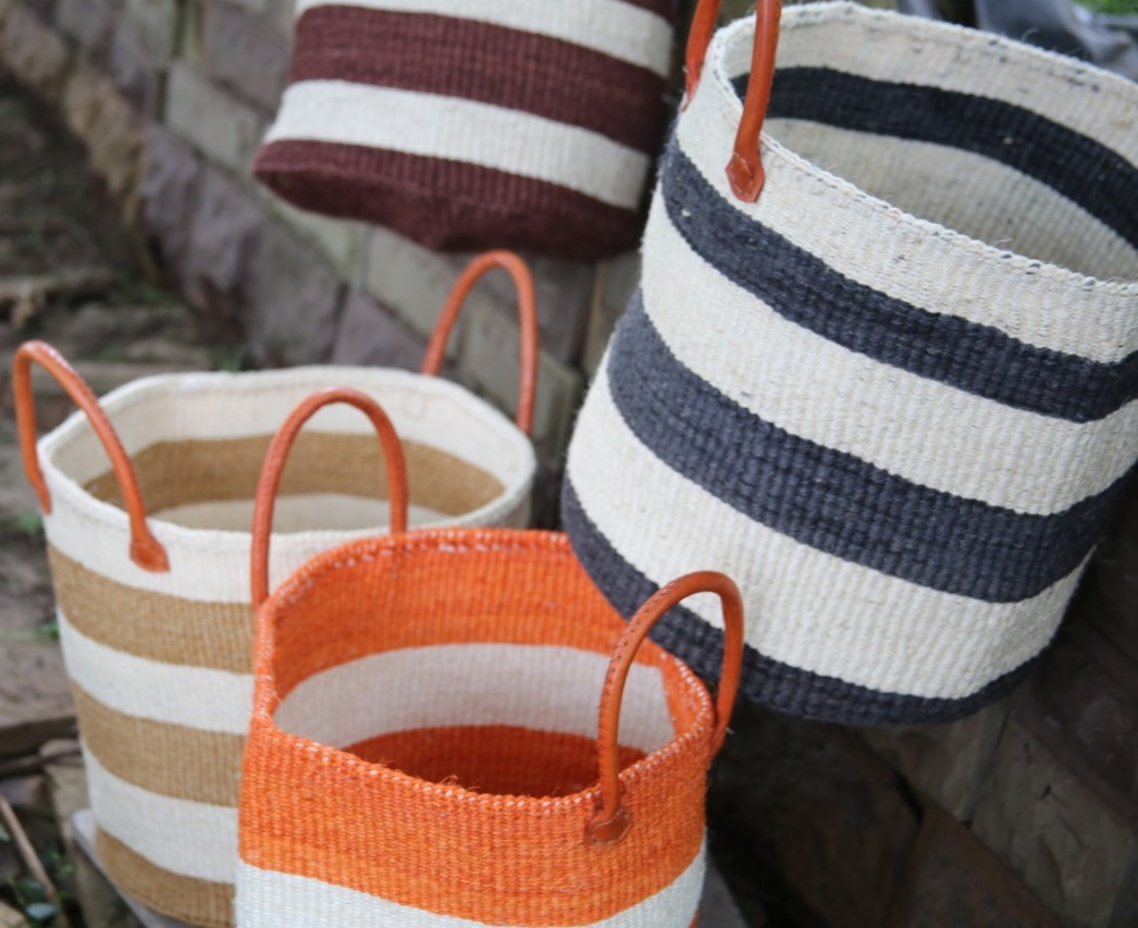 Wide Stripped Orange basket (varied colors) with handles