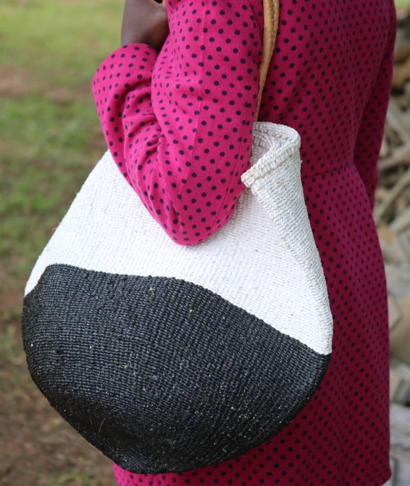 Large white with black bottom carrying basket
