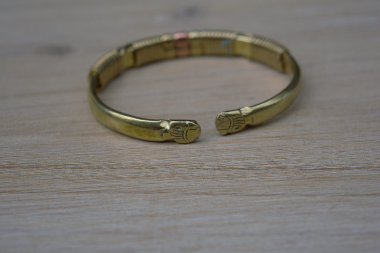 Open &amp; Twisted Brass Bangle with Copper Centerpiece