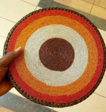 Festive fully-beaded placemat, Orange Maasai Beaded Placemat, Maasai beaded mats