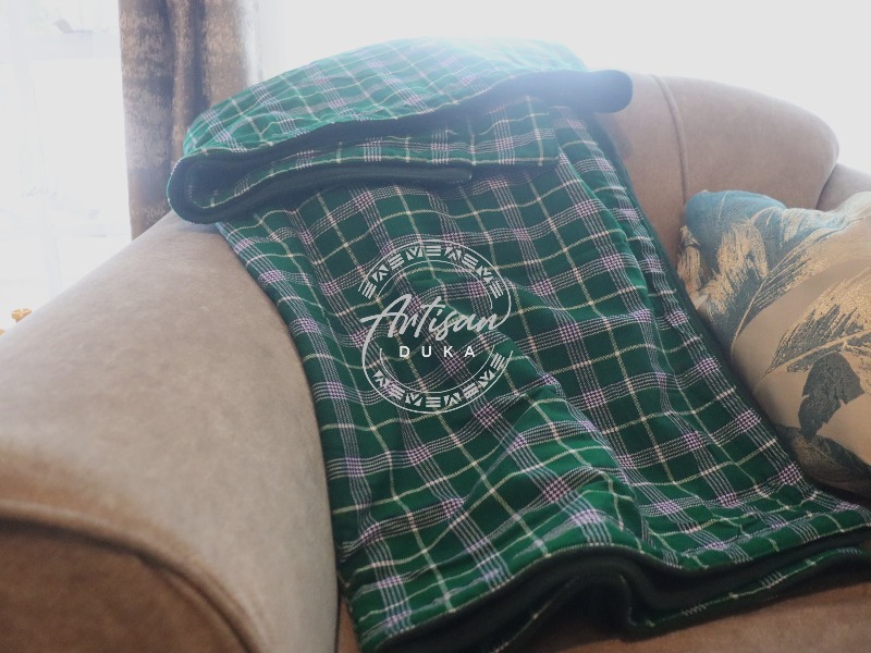 Green Maasai Fleece Blanket, African throw blanket,