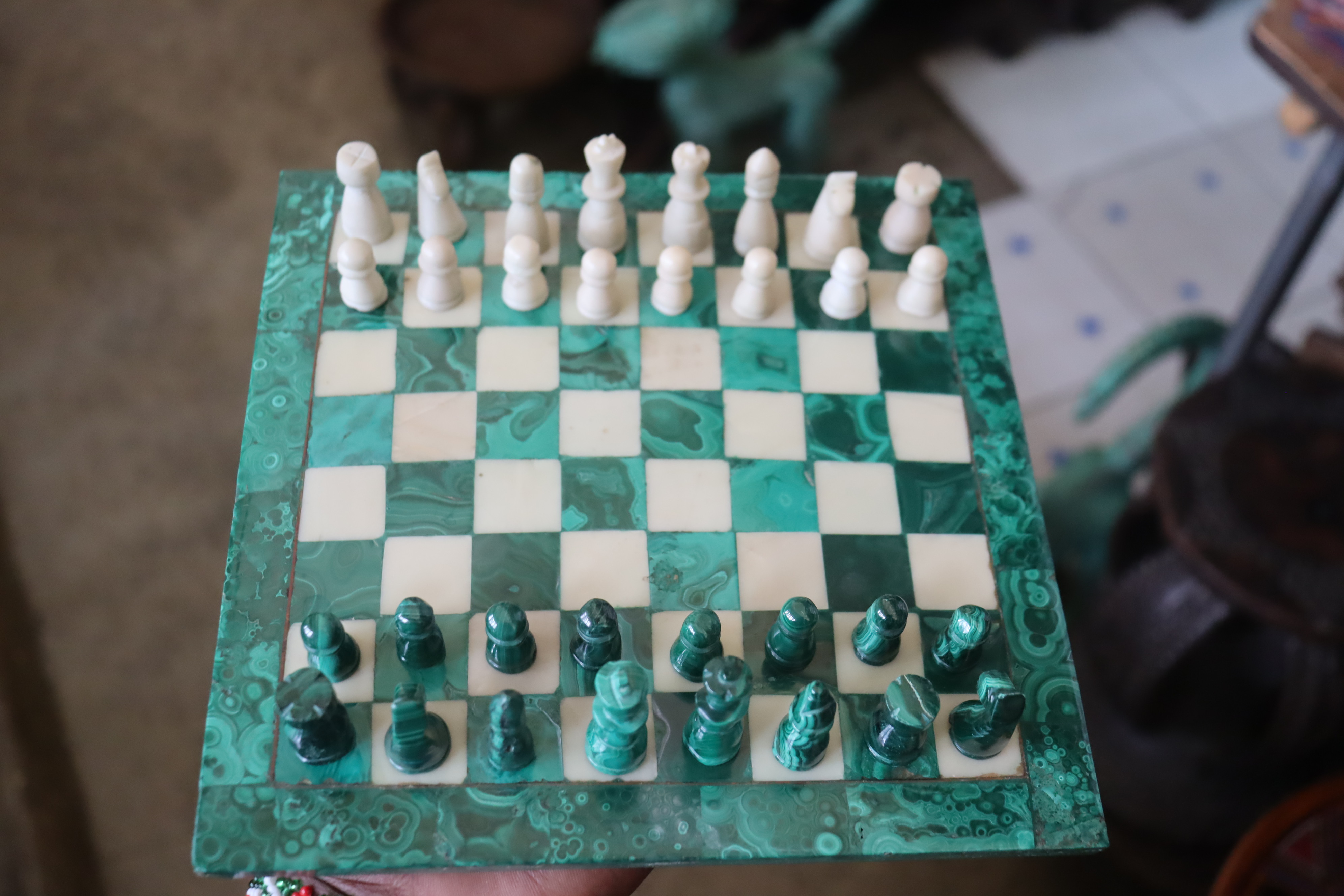 Rectangular malachite chess board
