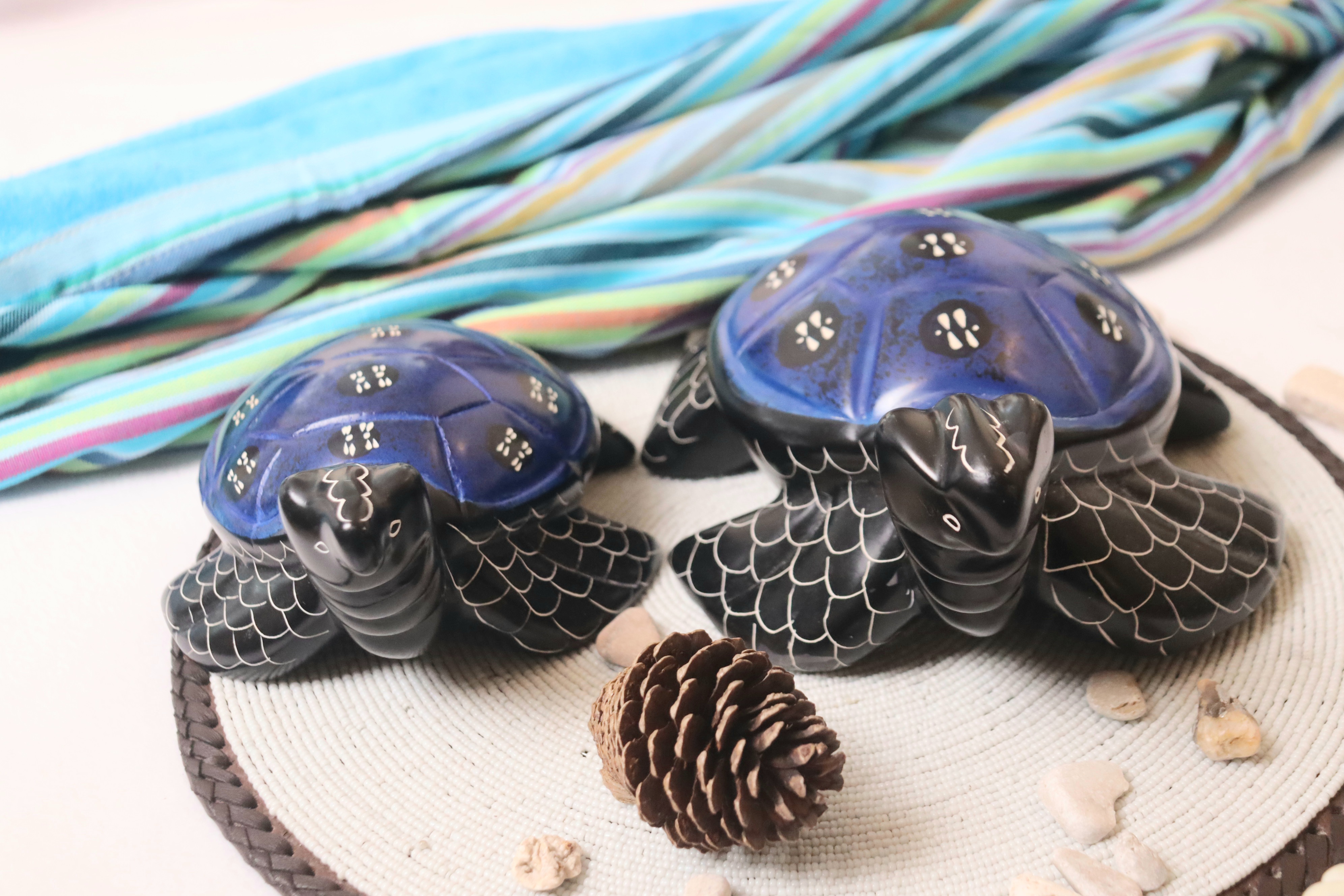 Navy blue soapstone turtles, home decor soapstone turtle, soapstone decor