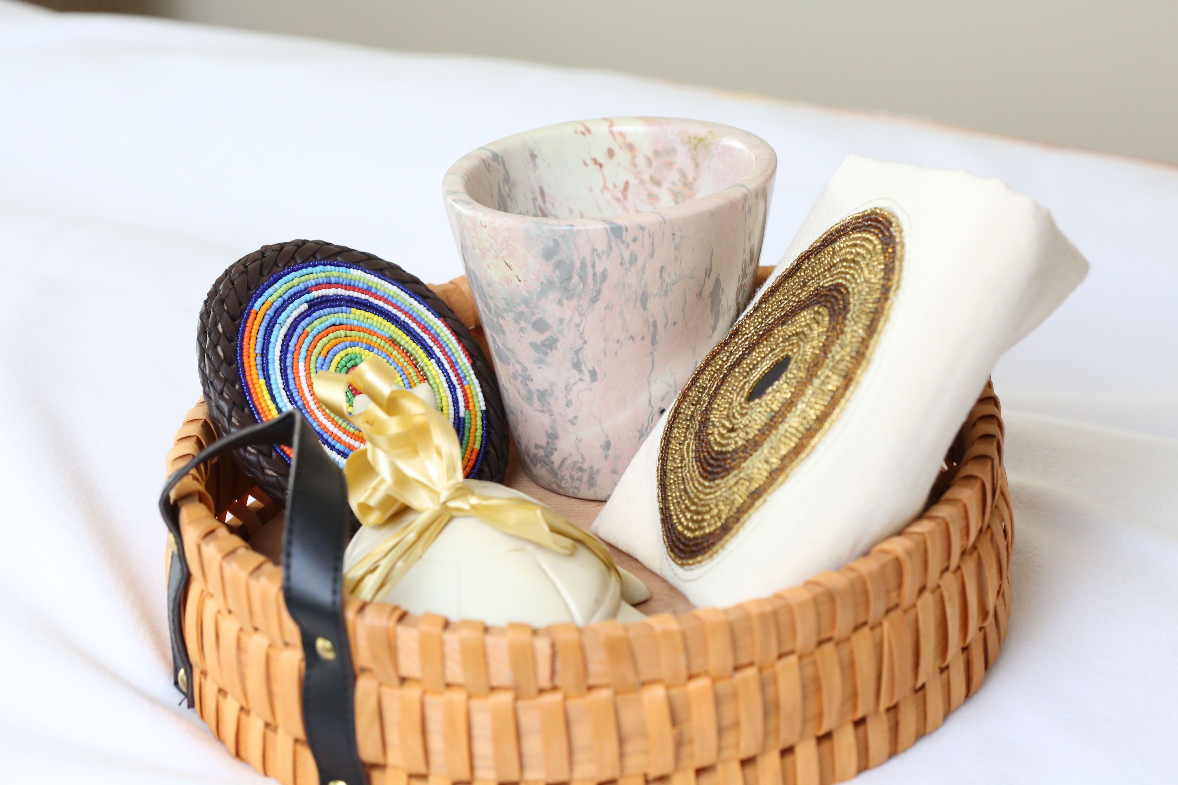 Basket with coasters and pillow cover  gift package