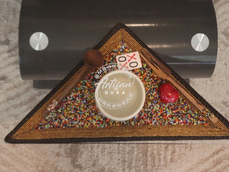 Triangular Maasai beaded placemat, Beaded placemats, Triangular tablemat