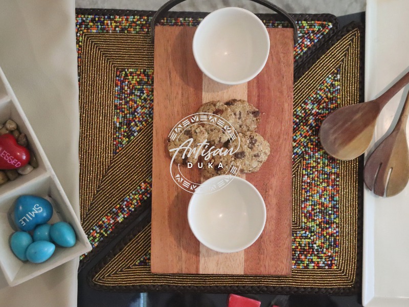 Triangular Maasai beaded placemat, Beaded placemats, Triangular tablemat